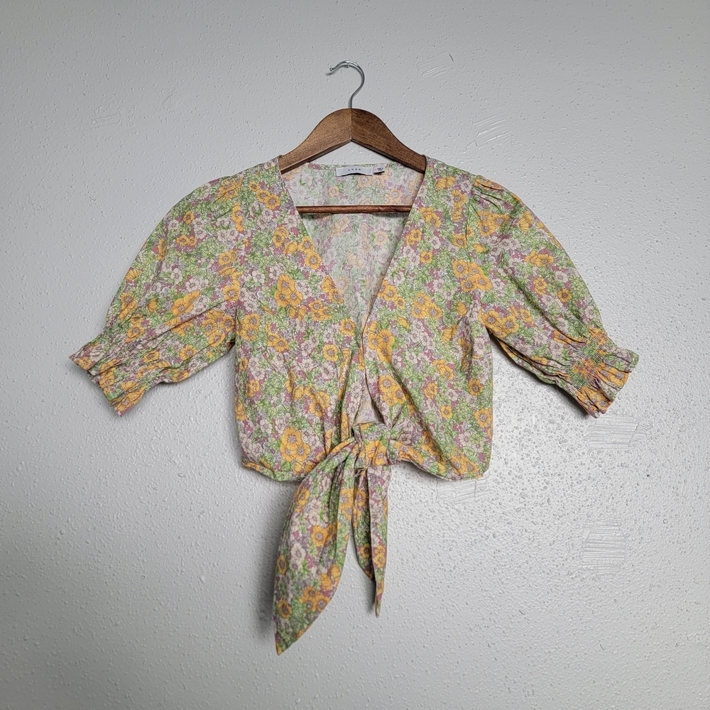 LUSH Floral Tie Front Crop Top